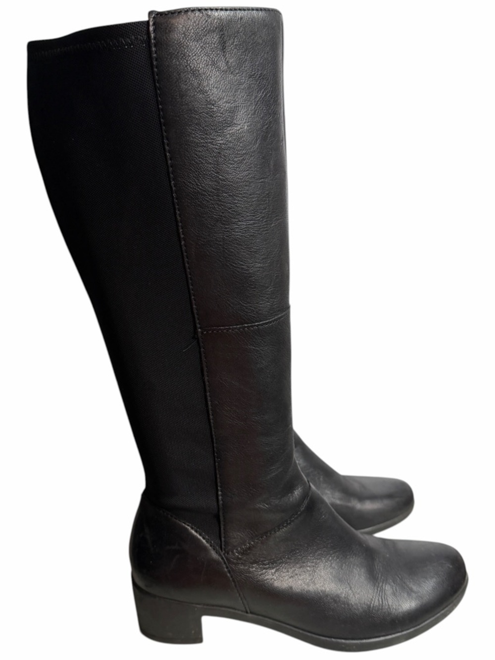 Dansko Black Leather Knee High Boots Stretch Panel through Shaft -Size 8.5/9